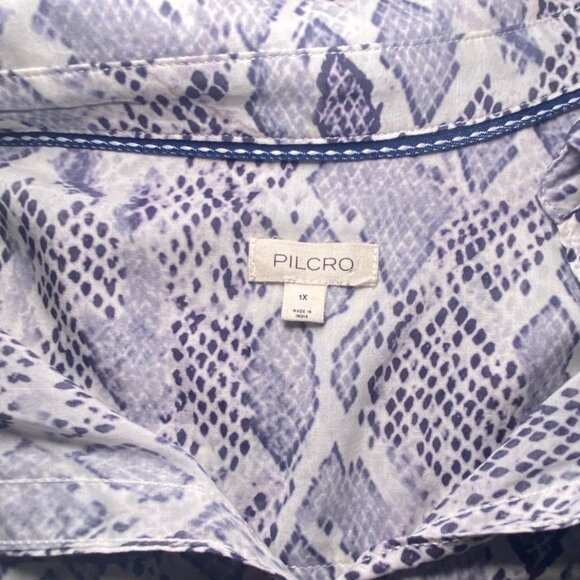 Anthropologie Pilcro Flowy Long Sleeve Lightweight Blouse Gray/White Pattern - Picture 8 of 9